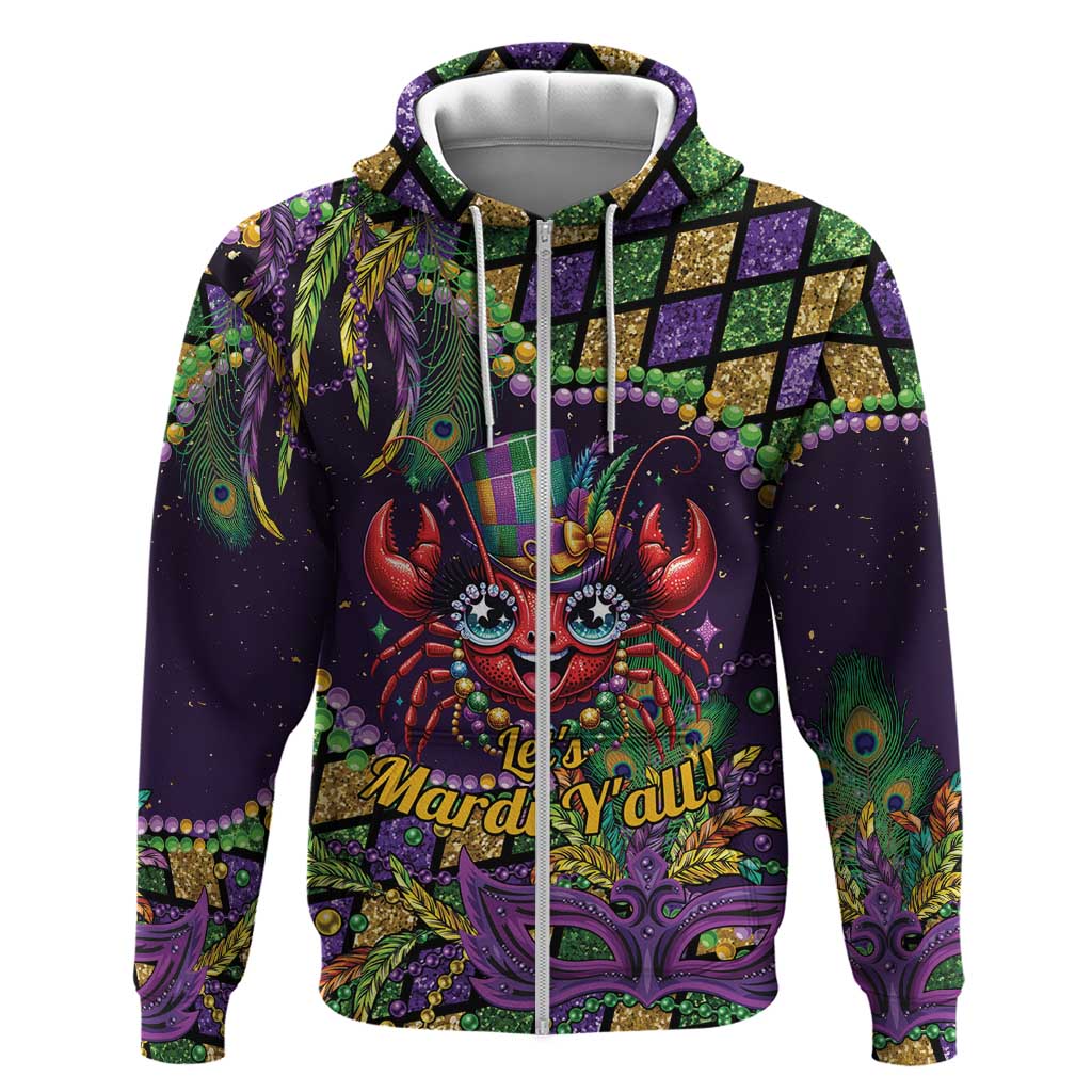 Mardi Gras Crawfish Zip Hoodie Let's Mardi Y'all - Wonder Print Shop