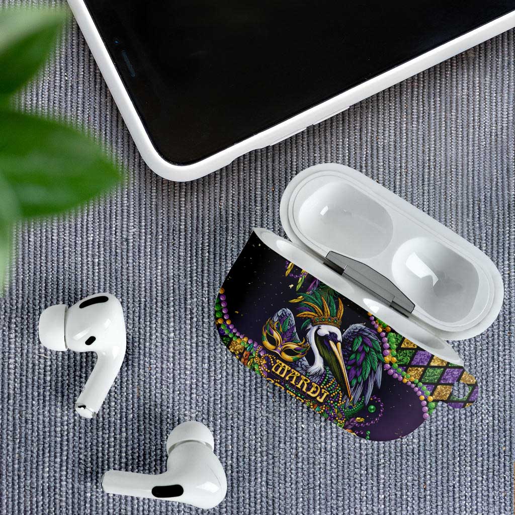 Mardi Gras Pelican AirPods Case Crowned Feathers Carnival Reign - Wonder Print Shop