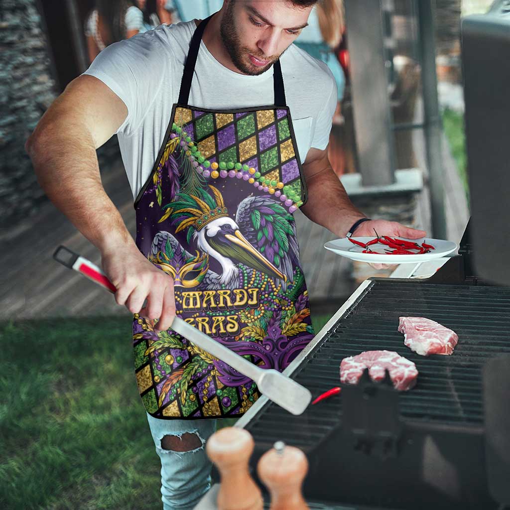 Mardi Gras Pelican Apron Crowned Feathers Carnival Reign - Wonder Print Shop