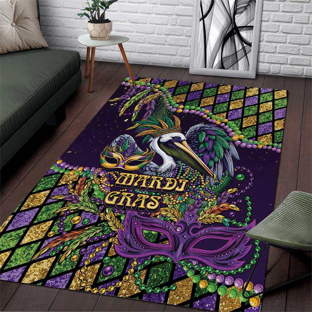 Mardi Gras Pelican Area Rug Crowned Feathers Carnival Reign - Wonder Print Shop