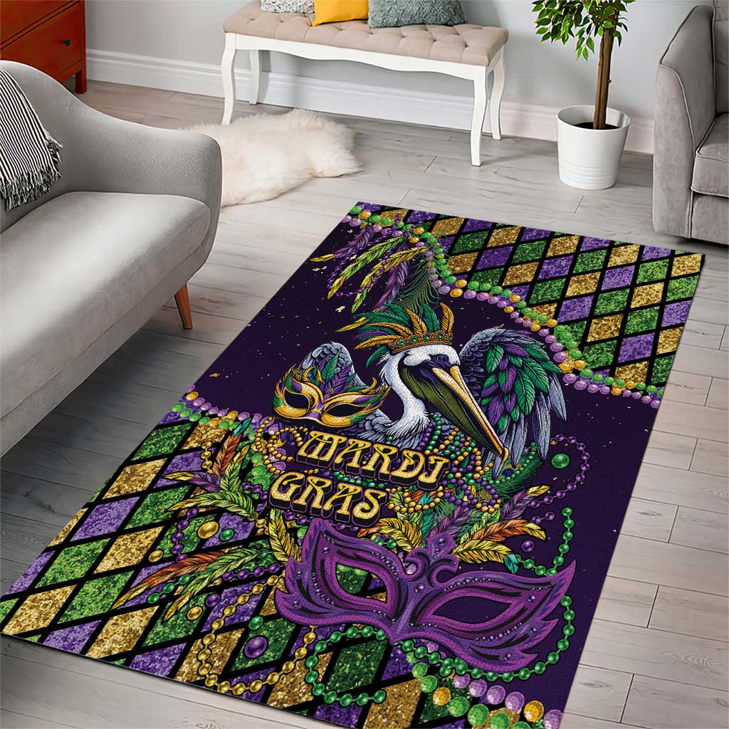 Mardi Gras Pelican Area Rug Crowned Feathers Carnival Reign - Wonder Print Shop