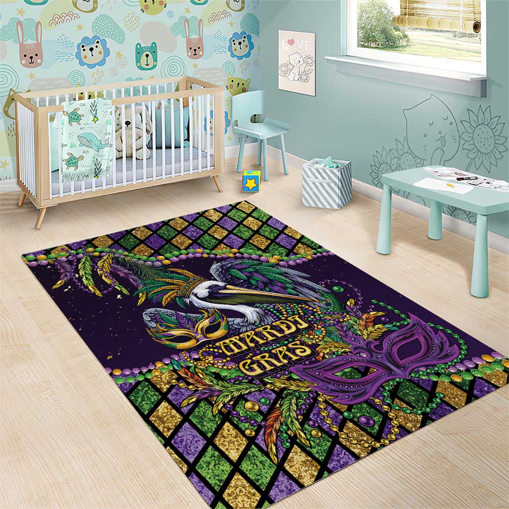 Mardi Gras Pelican Area Rug Crowned Feathers Carnival Reign - Wonder Print Shop