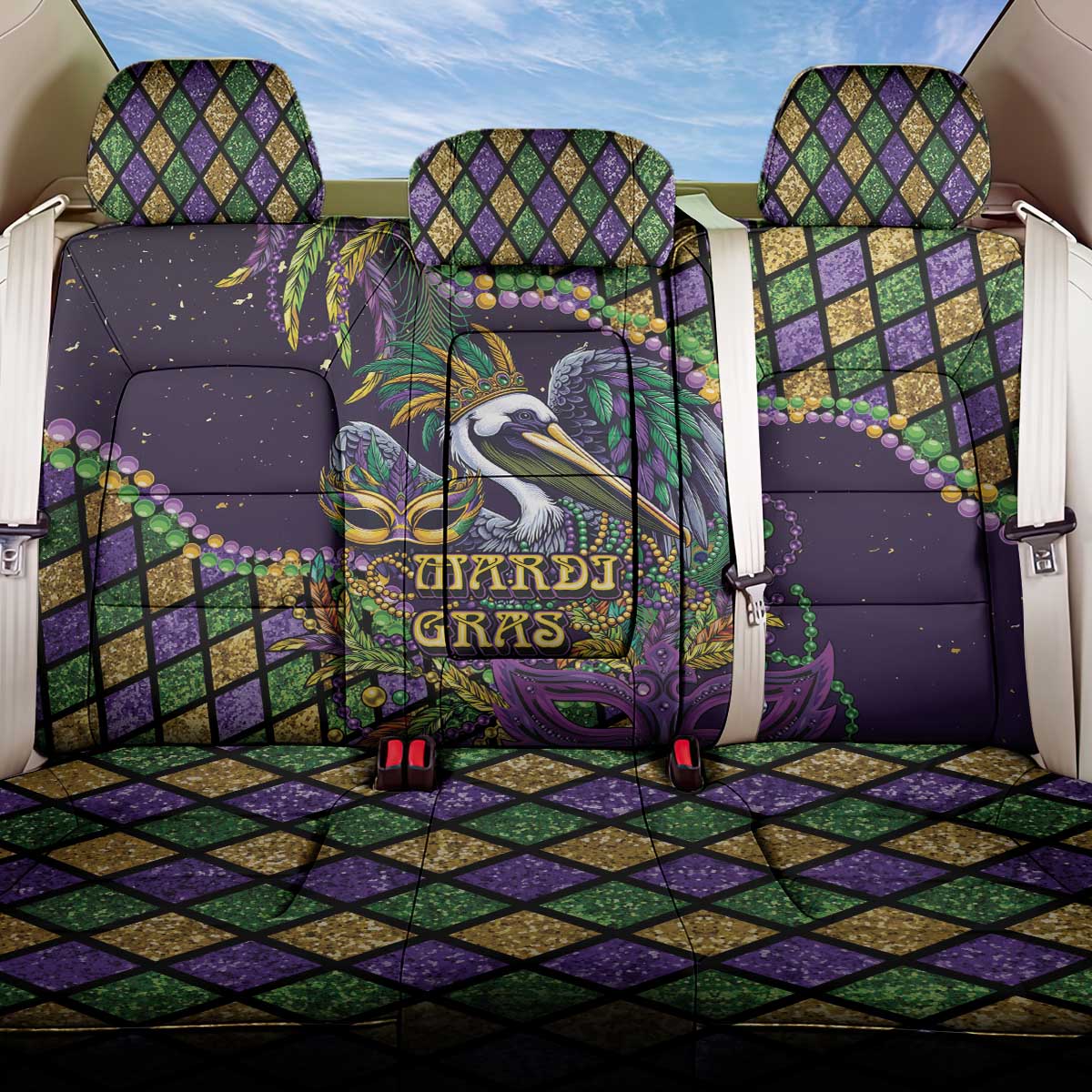 Mardi Gras Pelican Back Car Seat Cover Crowned Feathers Carnival Reign - Wonder Print Shop