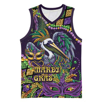 Mardi Gras Pelican Basketball Jersey Crowned Feathers Carnival Reign - Wonder Print Shop