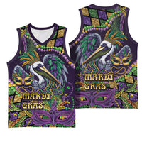 Mardi Gras Pelican Basketball Jersey Crowned Feathers Carnival Reign - Wonder Print Shop