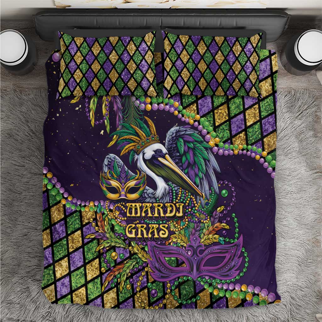 Mardi Gras Pelican Bedding Set Crowned Feathers Carnival Reign - Wonder Print Shop
