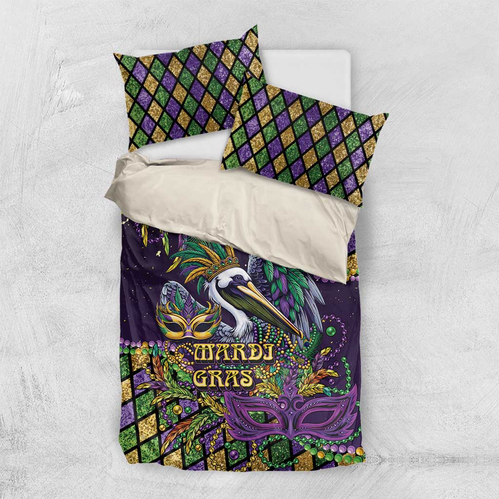 Mardi Gras Pelican Bedding Set Crowned Feathers Carnival Reign - Wonder Print Shop