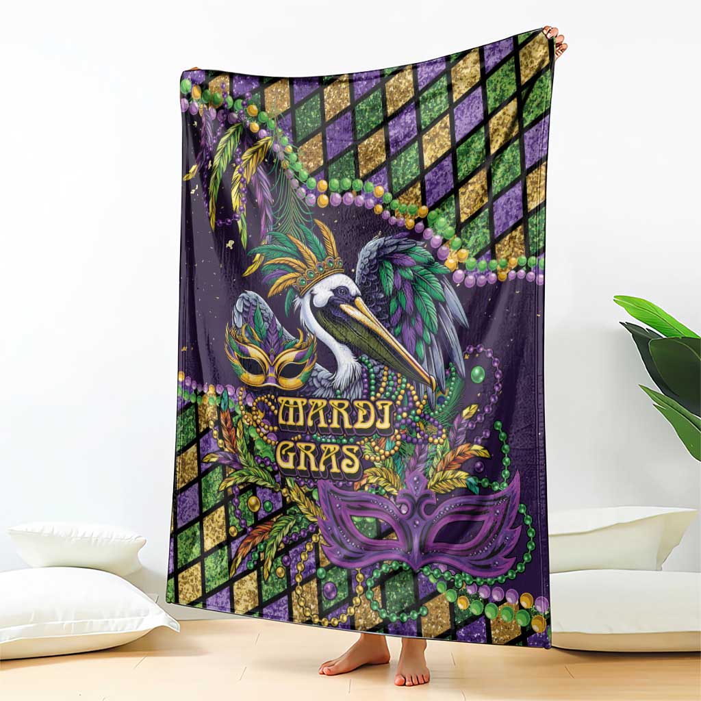 Mardi Gras Pelican Blanket Crowned Feathers Carnival Reign - Wonder Print Shop