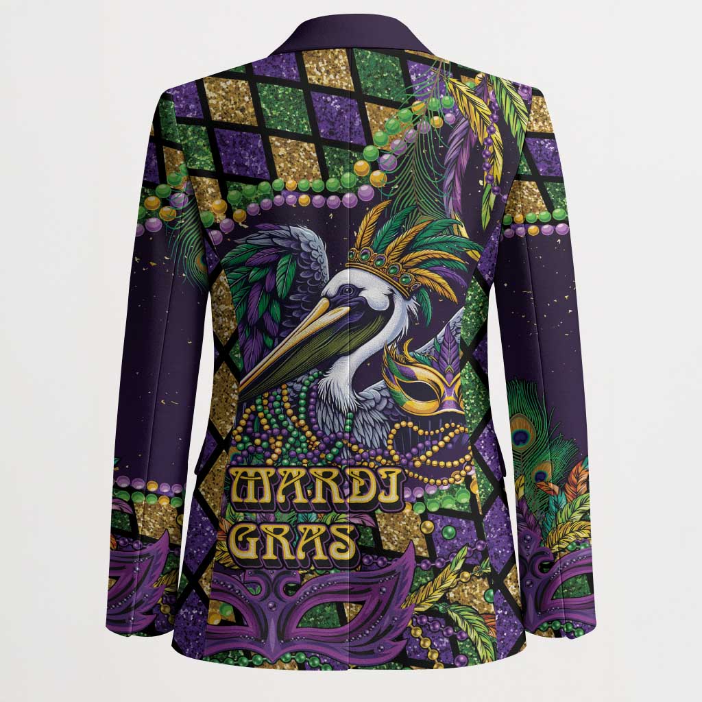 Mardi Gras Pelican Blazer Crowned Feathers Carnival Reign - Wonder Print Shop
