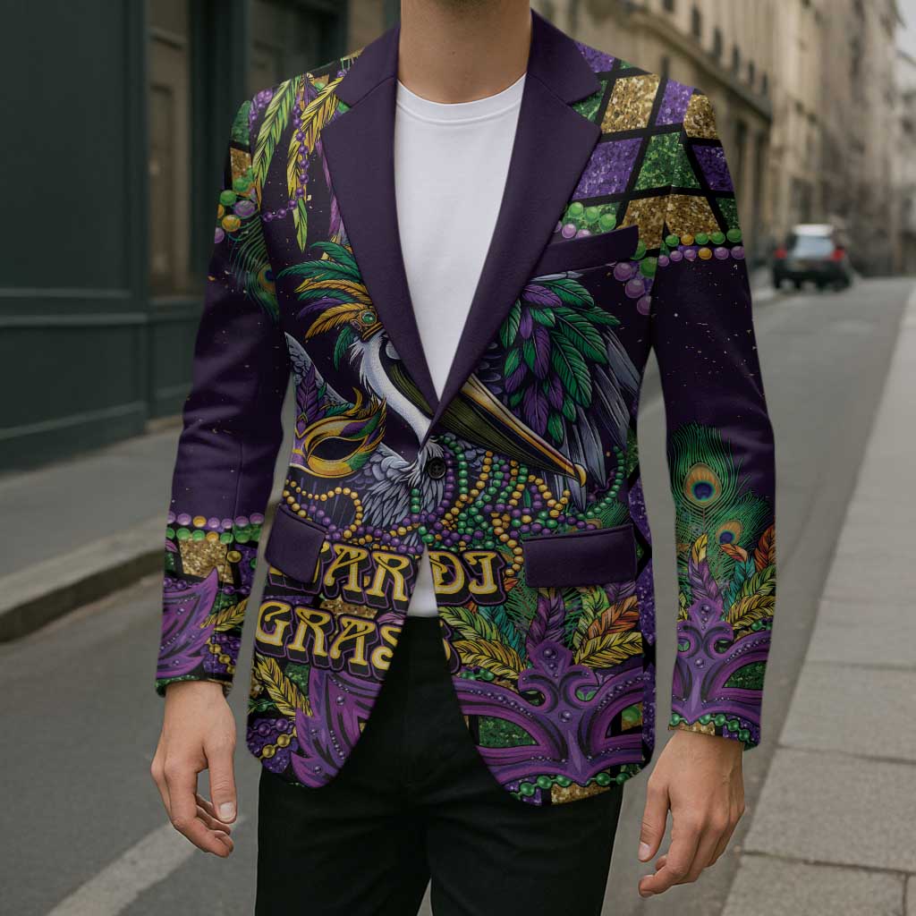 Mardi Gras Pelican Blazer Crowned Feathers Carnival Reign - Wonder Print Shop