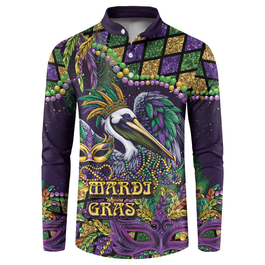 Mardi Gras Pelican Button Sweatshirt Crowned Feathers Carnival Reign - Wonder Print Shop