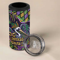 Mardi Gras Pelican 4 in 1 Can Cooler Tumbler Crowned Feathers Carnival Reign - Wonder Print Shop