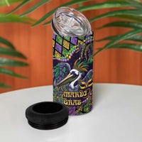 Mardi Gras Pelican 4 in 1 Can Cooler Tumbler Crowned Feathers Carnival Reign - Wonder Print Shop