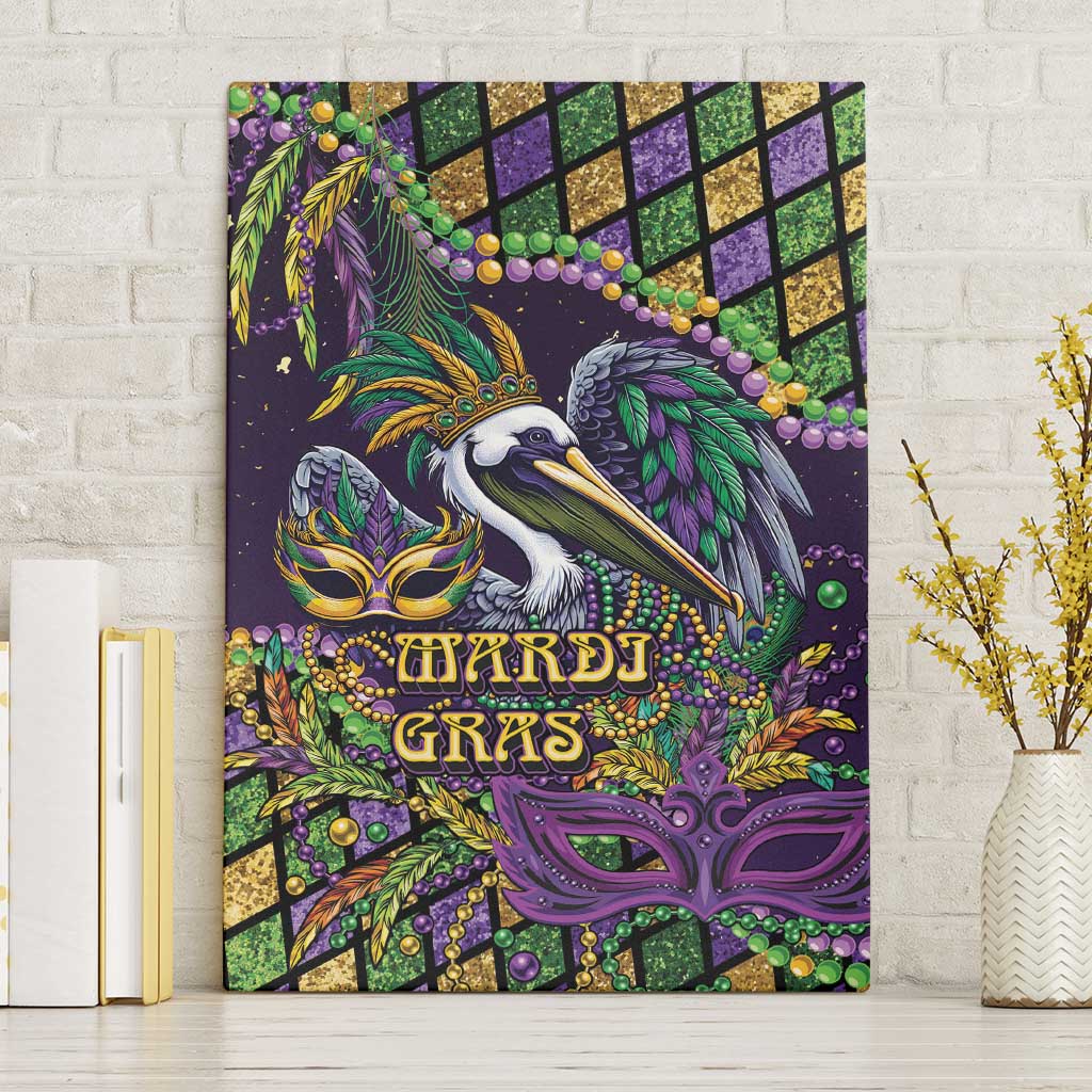 Mardi Gras Pelican Canvas Wall Art Crowned Feathers Carnival Reign - Wonder Print Shop