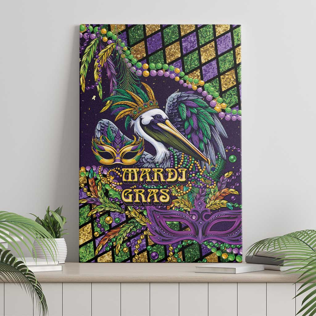 Mardi Gras Pelican Canvas Wall Art Crowned Feathers Carnival Reign - Wonder Print Shop