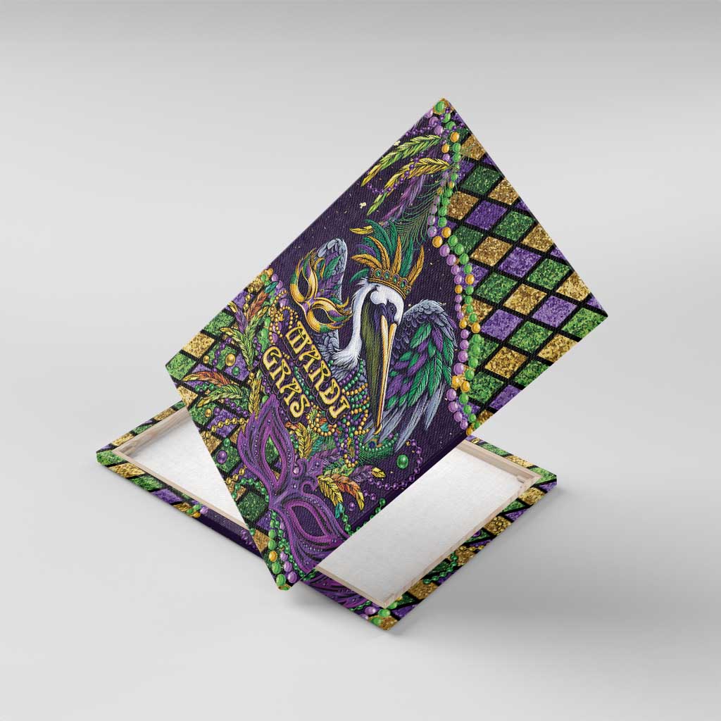 Mardi Gras Pelican Canvas Wall Art Crowned Feathers Carnival Reign - Wonder Print Shop