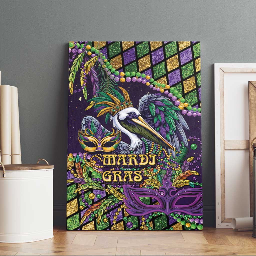 Mardi Gras Pelican Canvas Wall Art Crowned Feathers Carnival Reign - Wonder Print Shop