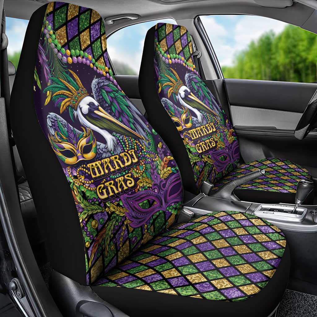 Mardi Gras Pelican Car Seat Cover Crowned Feathers Carnival Reign - Wonder Print Shop