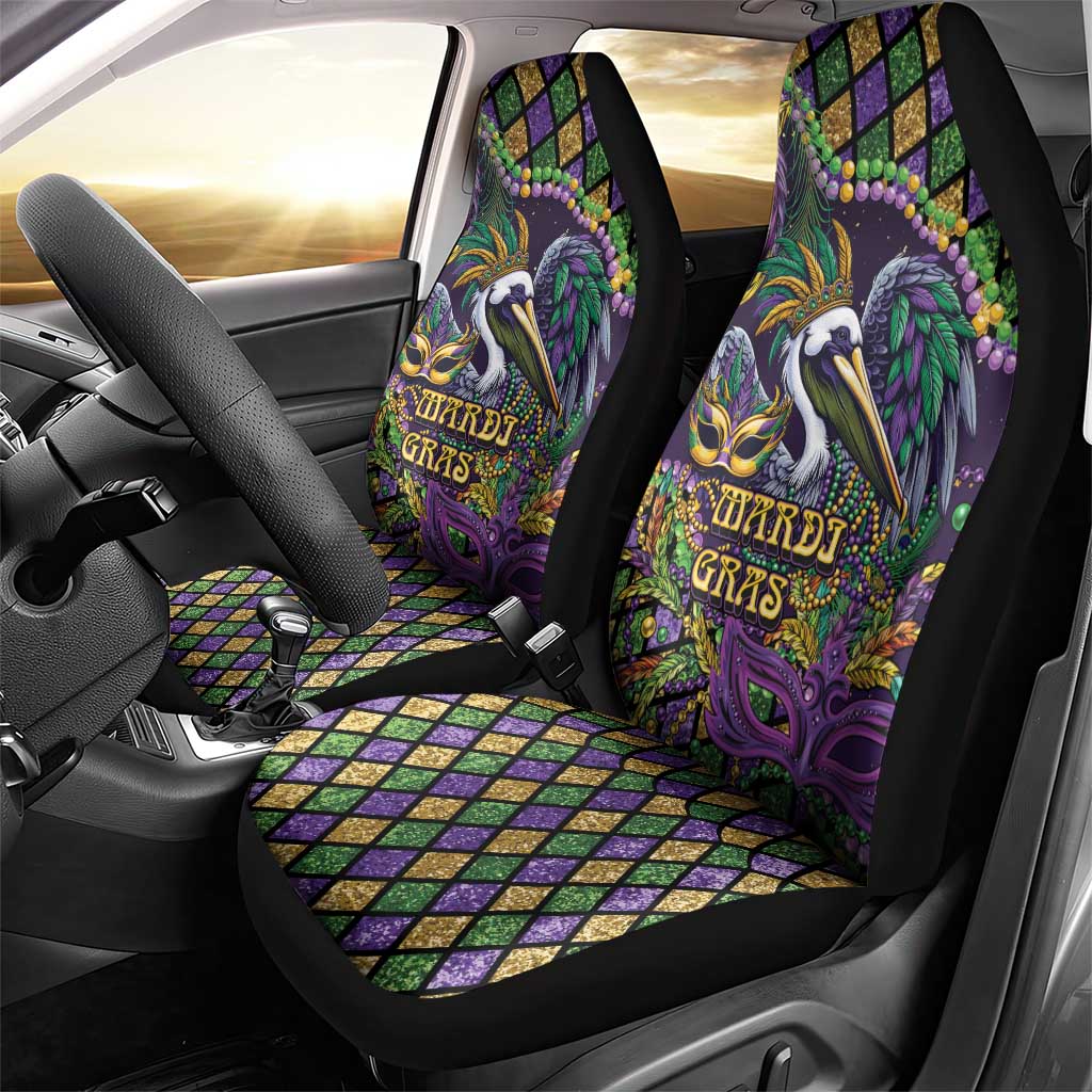Mardi Gras Pelican Car Seat Cover Crowned Feathers Carnival Reign - Wonder Print Shop