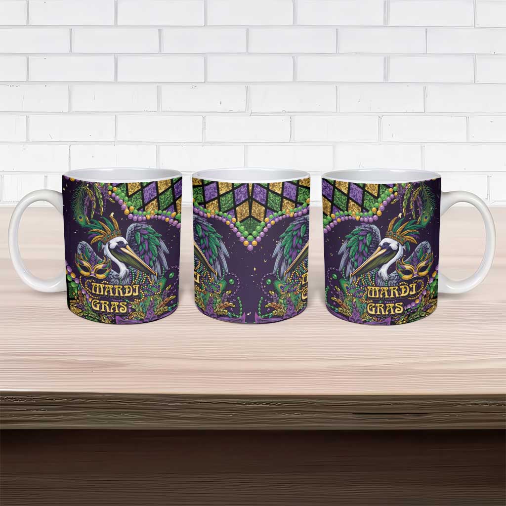 Mardi Gras Pelican Ceramic Mug Crowned Feathers Carnival Reign - Wonder Print Shop