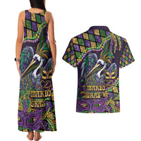 Mardi Gras Pelican Couples Matching Tank Maxi Dress and Hawaiian Shirt Crowned Feathers Carnival Reign - Wonder Print Shop