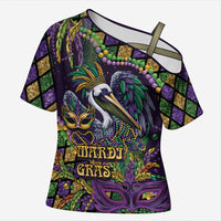 Mardi Gras Pelican Cross Shoulder Shirt Crowned Feathers Carnival Reign - Wonder Print Shop