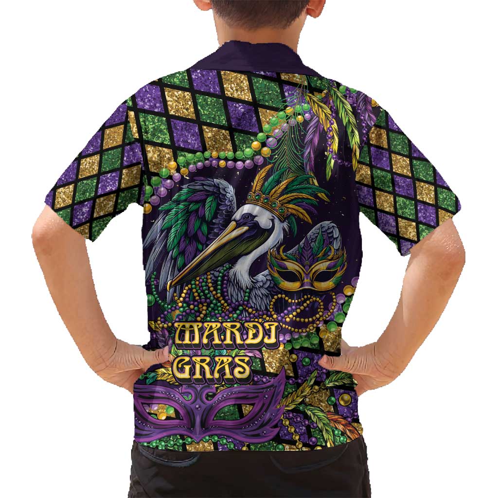 Mardi Gras Pelican Family Matching Long Sleeve Bodycon Dress and Hawaiian Shirt Crowned Feathers Carnival Reign - Wonder Print Shop