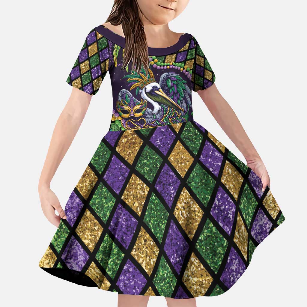 Mardi Gras Pelican Family Matching Long Sleeve Bodycon Dress and Hawaiian Shirt Crowned Feathers Carnival Reign - Wonder Print Shop