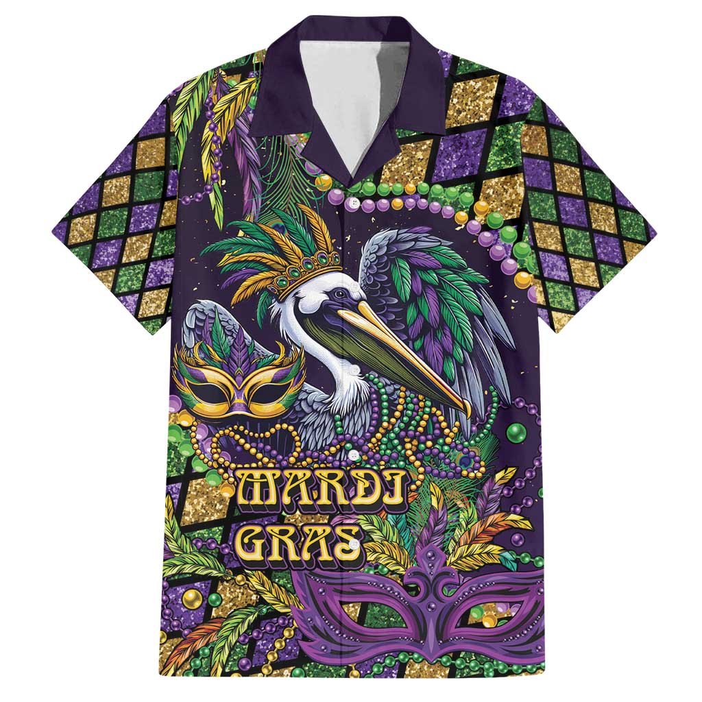 Mardi Gras Pelican Family Matching Long Sleeve Bodycon Dress and Hawaiian Shirt Crowned Feathers Carnival Reign - Wonder Print Shop