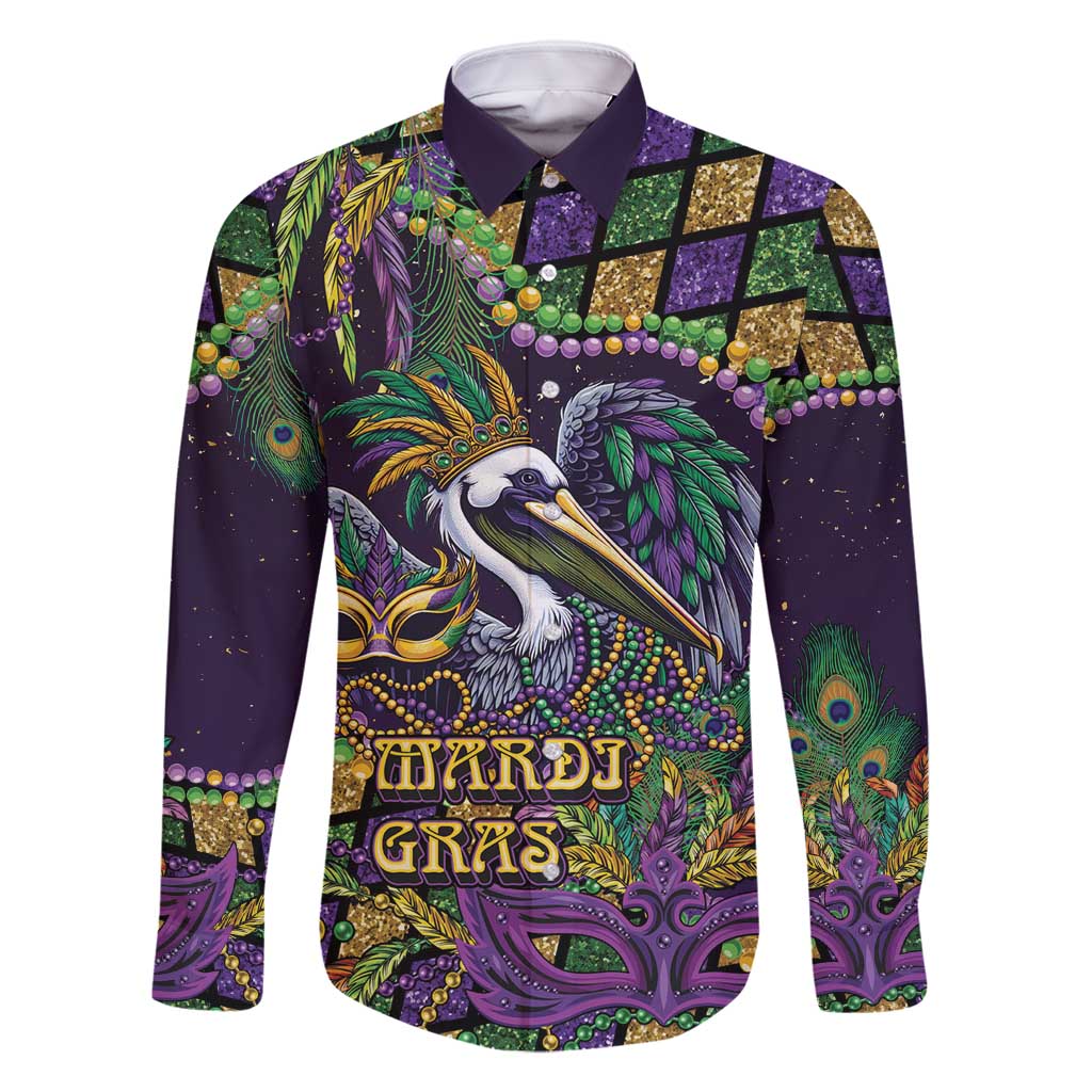 Mardi Gras Pelican Family Matching Long Sleeve Bodycon Dress and Hawaiian Shirt Crowned Feathers Carnival Reign - Wonder Print Shop