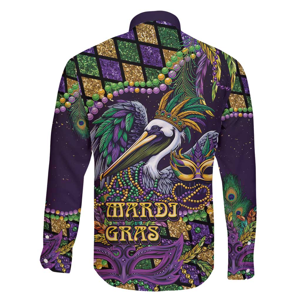 Mardi Gras Pelican Family Matching Long Sleeve Bodycon Dress and Hawaiian Shirt Crowned Feathers Carnival Reign - Wonder Print Shop