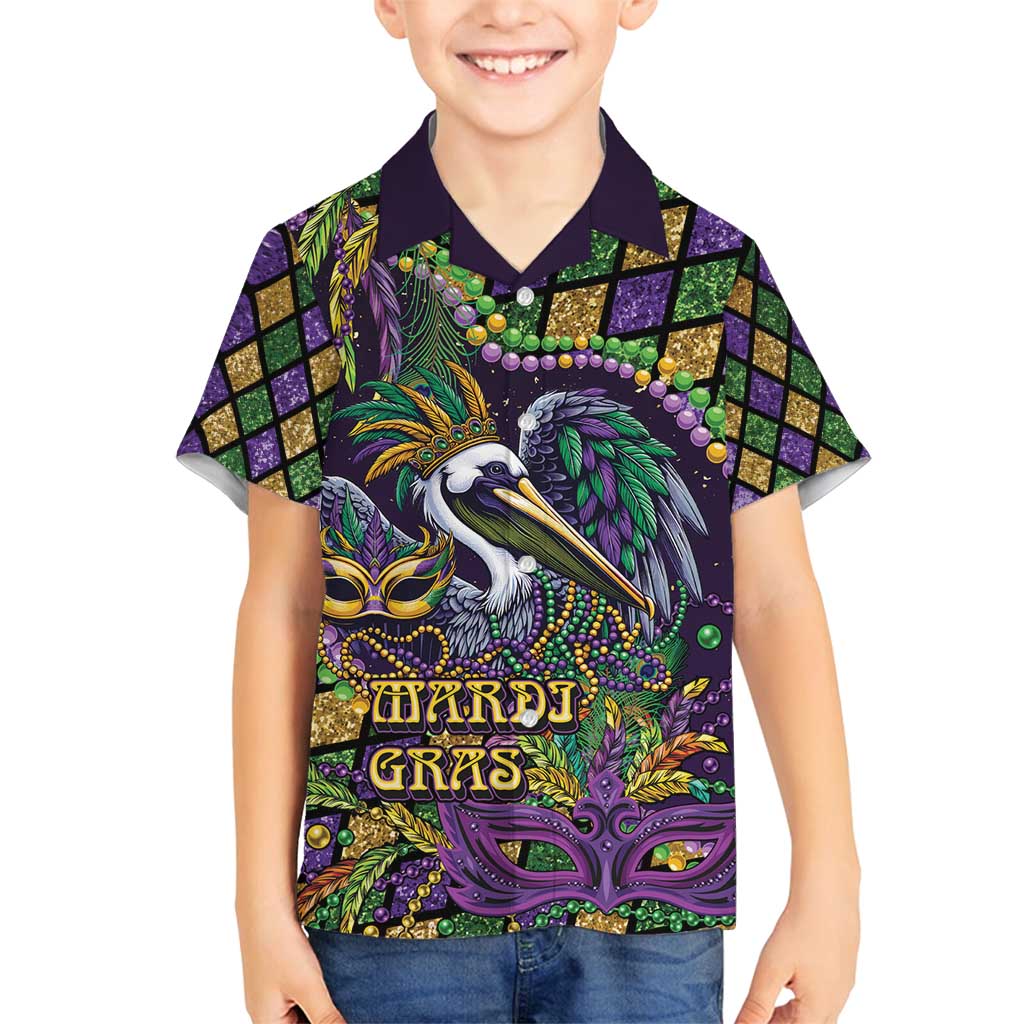 Mardi Gras Pelican Family Matching Long Sleeve Bodycon Dress and Hawaiian Shirt Crowned Feathers Carnival Reign - Wonder Print Shop