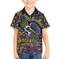 Mardi Gras Pelican Family Matching Long Sleeve Bodycon Dress and Hawaiian Shirt Crowned Feathers Carnival Reign - Wonder Print Shop