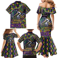 Mardi Gras Pelican Family Matching Mermaid Dress and Hawaiian Shirt Crowned Feathers Carnival Reign - Wonder Print Shop