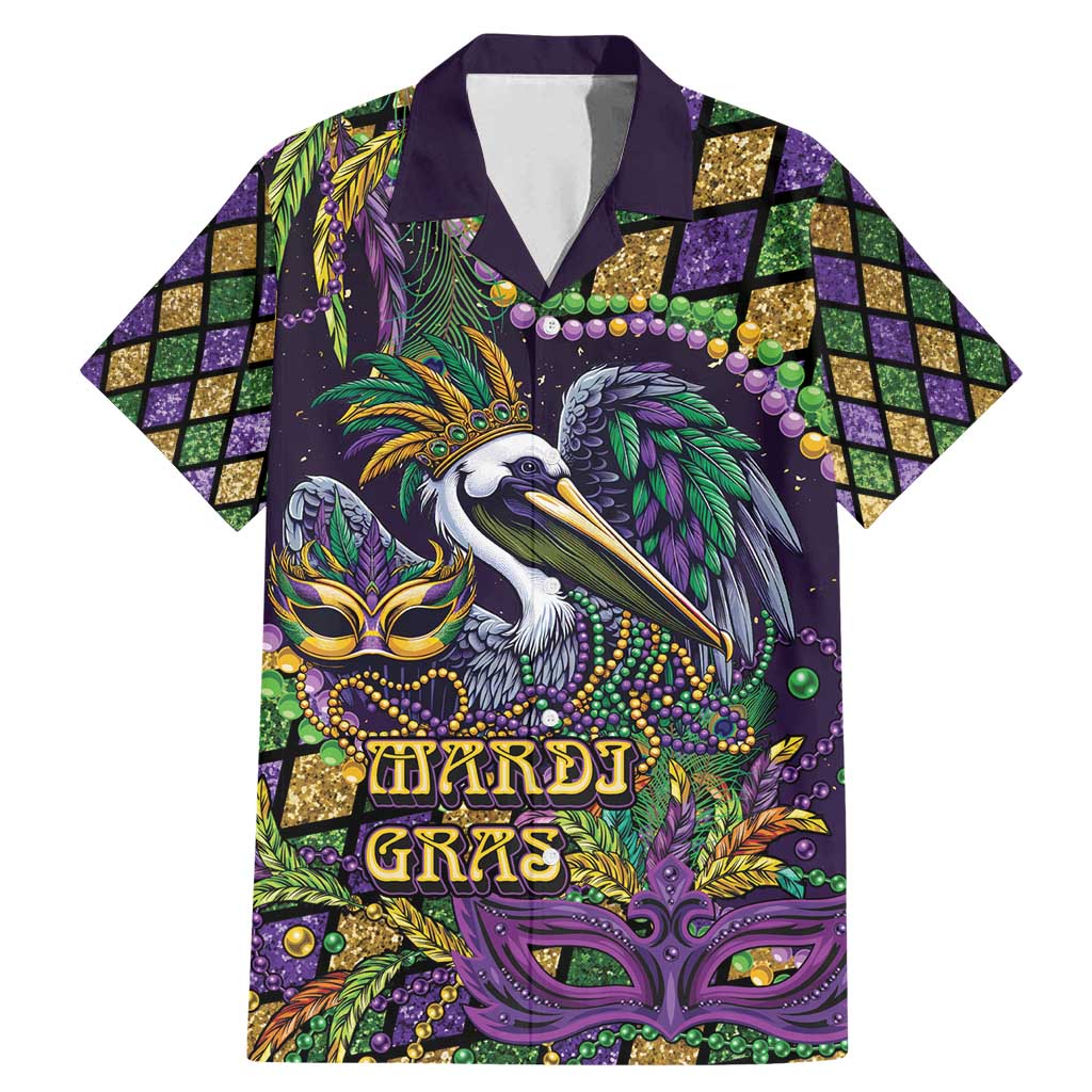 Mardi Gras Pelican Family Matching Mermaid Dress and Hawaiian Shirt Crowned Feathers Carnival Reign - Wonder Print Shop