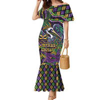 Mardi Gras Pelican Family Matching Mermaid Dress and Hawaiian Shirt Crowned Feathers Carnival Reign - Wonder Print Shop