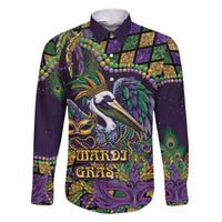 Mardi Gras Pelican Family Matching Off The Shoulder Long Sleeve Dress and Hawaiian Shirt Crowned Feathers Carnival Reign - Wonder Print Shop