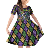 Mardi Gras Pelican Family Matching Off Shoulder Short Dress and Hawaiian Shirt Crowned Feathers Carnival Reign - Wonder Print Shop
