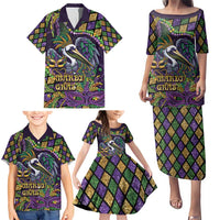 Mardi Gras Pelican Family Matching Puletasi and Hawaiian Shirt Crowned Feathers Carnival Reign - Wonder Print Shop