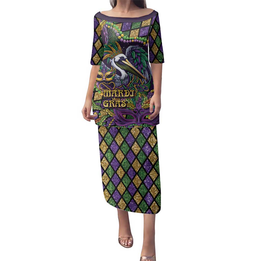 Mardi Gras Pelican Family Matching Puletasi and Hawaiian Shirt Crowned Feathers Carnival Reign - Wonder Print Shop