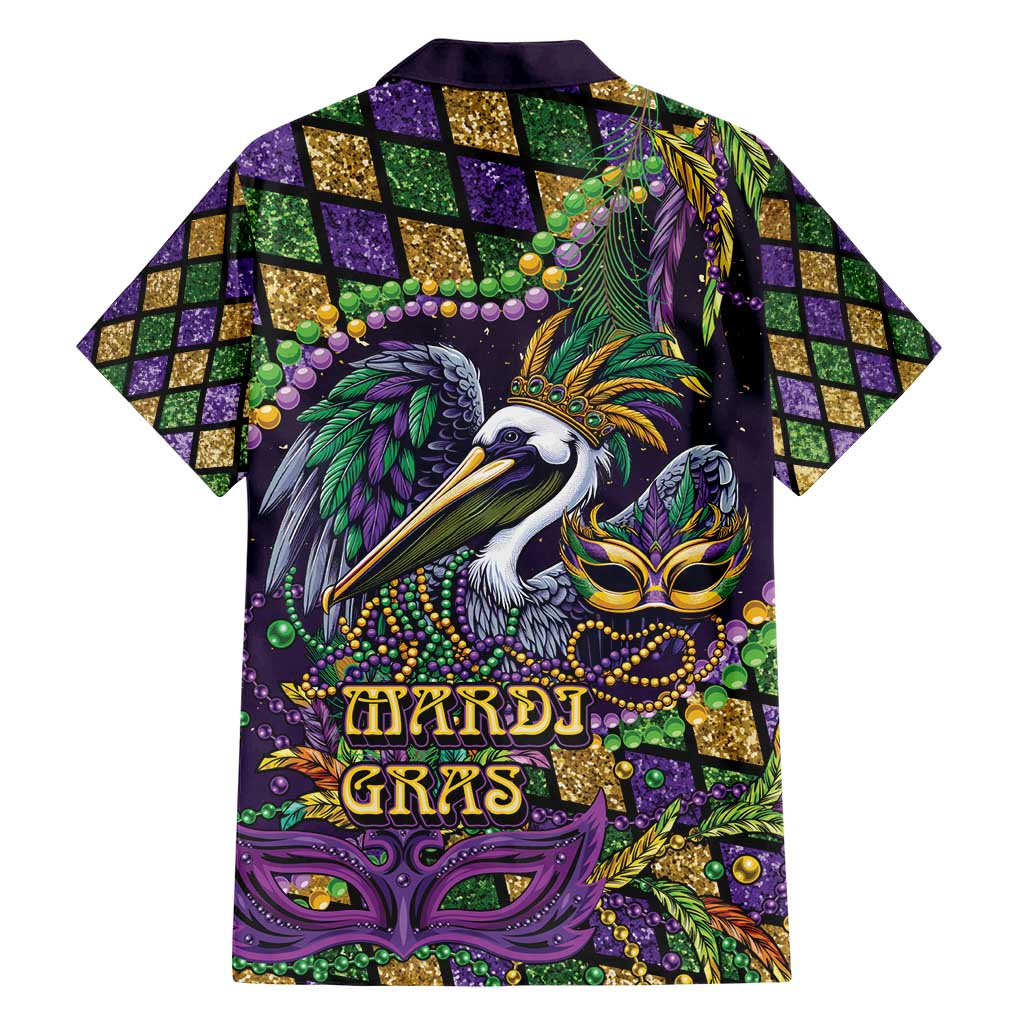 Mardi Gras Pelican Family Matching Short Sleeve Bodycon Dress and Hawaiian Shirt Crowned Feathers Carnival Reign - Wonder Print Shop