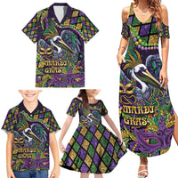 Mardi Gras Pelican Family Matching Summer Maxi Dress and Hawaiian Shirt Crowned Feathers Carnival Reign - Wonder Print Shop