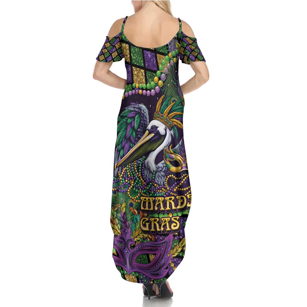 Mardi Gras Pelican Family Matching Summer Maxi Dress and Hawaiian Shirt Crowned Feathers Carnival Reign - Wonder Print Shop
