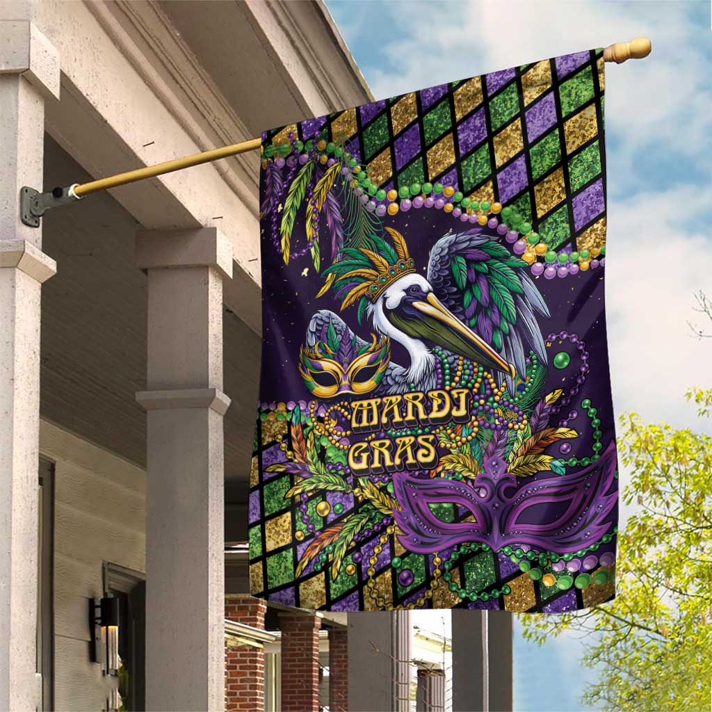 Mardi Gras Pelican Garden Flag Crowned Feathers Carnival Reign - Wonder Print Shop