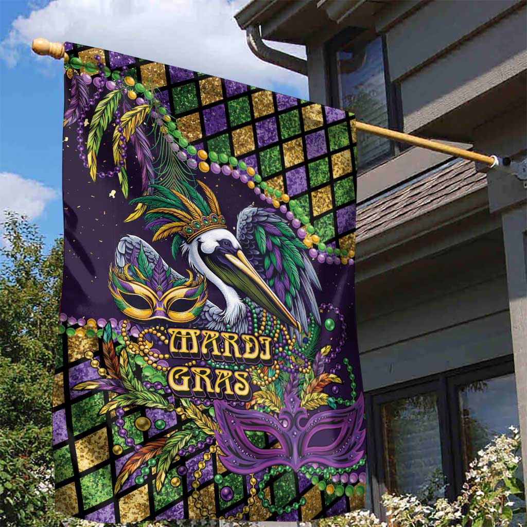 Mardi Gras Pelican Garden Flag Crowned Feathers Carnival Reign - Wonder Print Shop