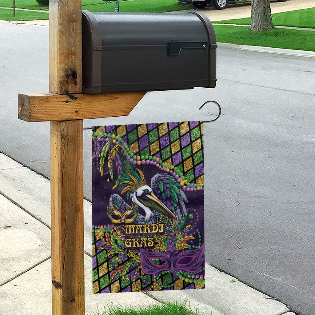 Mardi Gras Pelican Garden Flag Crowned Feathers Carnival Reign - Wonder Print Shop