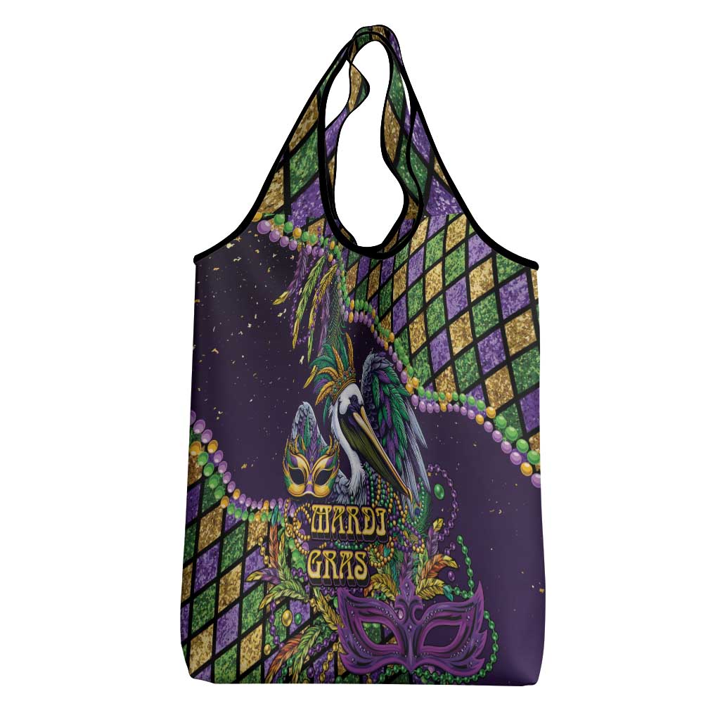 Mardi Gras Pelican Grocery Bag Crowned Feathers Carnival Reign - Wonder Print Shop