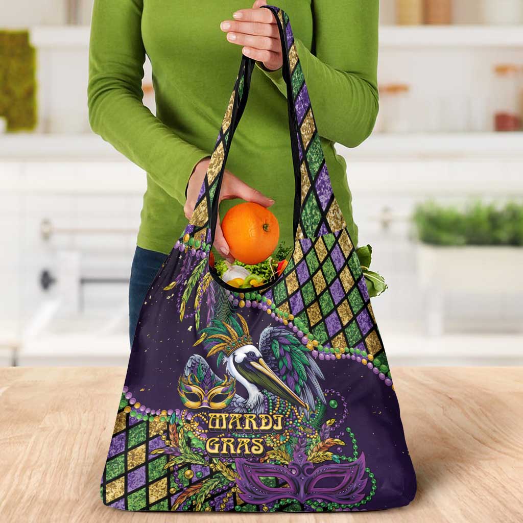 Mardi Gras Pelican Grocery Bag Crowned Feathers Carnival Reign - Wonder Print Shop