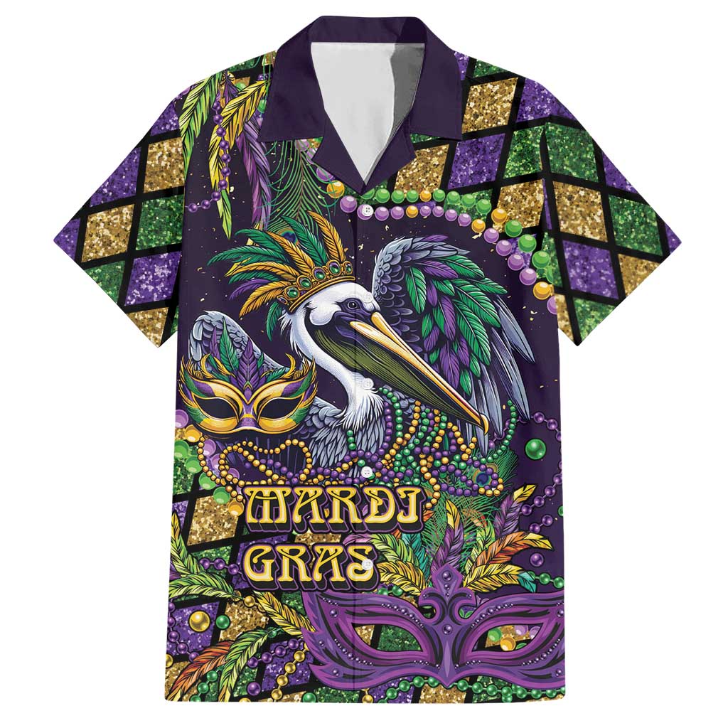 Mardi Gras Pelican Hawaiian Shirt Crowned Feathers Carnival Reign - Wonder Print Shop