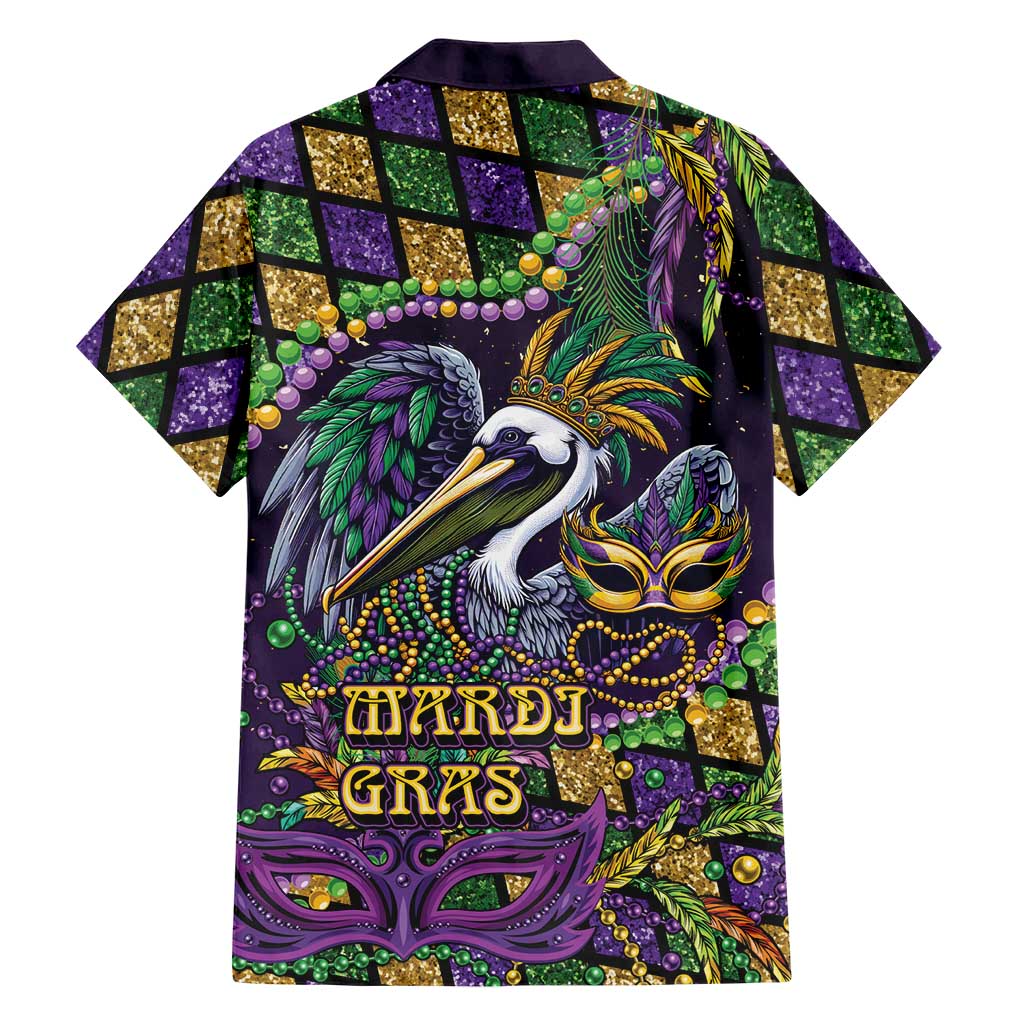 Mardi Gras Pelican Hawaiian Shirt Crowned Feathers Carnival Reign - Wonder Print Shop